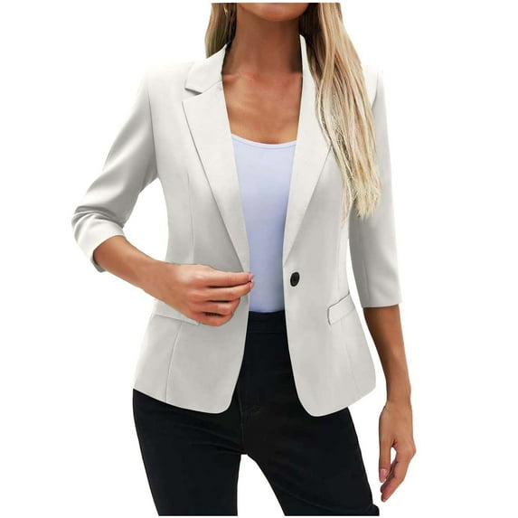 Ltctricy Women's 3/4 Sleeve Blazers Lightweight Solid Color Lapel Business Casual Slim Suit Jackets Dressy Work Office Blazers(White,X-Large)