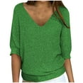 thumbnail image 1 of Ltctricy Women's 3/4 Sleeve Length Tops 2025 Spring Summer Plus Size V Neck Lightweight Knit Sweaters Casual Loose Tunic Blouses, 1 of 6