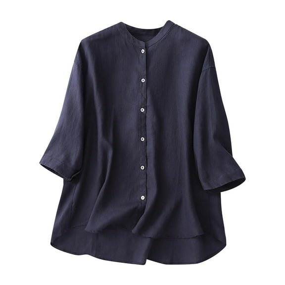 Ltctricy Women's 3/4 Sleeve Tops Trendy Crew Neck Button down Shirts Casual Loose Blouses Beach Vacation Outfits