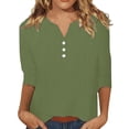 thumbnail image 1 of Ltctricy Women's 3/4 Sleeve Tops Casual V Neck Quarter Button Solid Color Cotton Linen T Shirts Soft Tunic Blouses, 1 of 7
