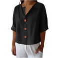 thumbnail image 1 of Ltctricy Women's 3/4 Sleeve Tops Plus Size V Neck Side Split Solid Color Button down Shirts Casual Loose Beach Blouses(Black,XX-Large), 1 of 6