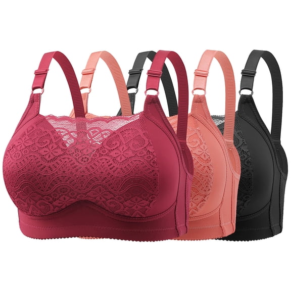 Ltctricy Women's 3 Pc Push up Bras Comfortable No Underwire Support Lift Plus Size Bralette Full Coverage Everyday Bras
