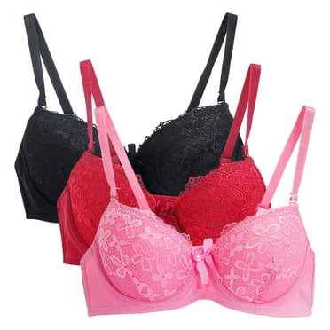 Ltctricy Women's 3pc Lace Bras Full Coverage Adjustable Strap Supportive Push up Bralettes Lift up Bras
