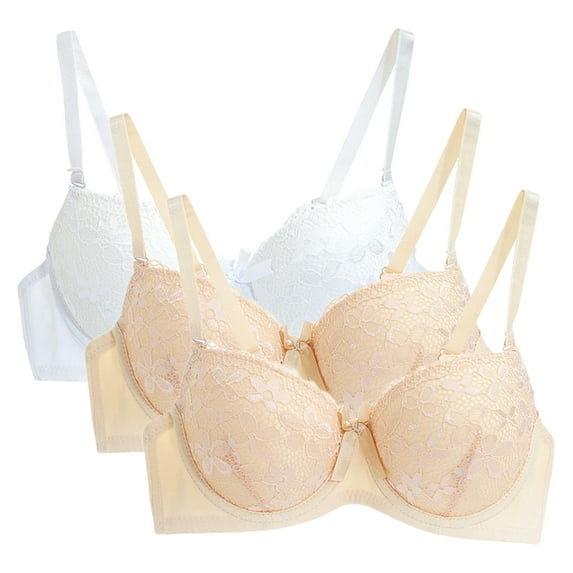 Ltctricy Women's 3pc Lace Bras Full Coverage Adjustable Strap Supportive Push up Bralettes Lift up Bras