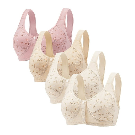 Ltctricy Women's 4 Pc Front Closure Bras No Underwire Support Push up Full Coverage Bralettes Comfortable Everyday Bras