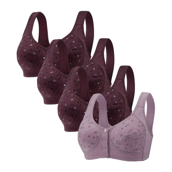 Ltctricy Women's 4 Pc Front Closure Bras No Underwire Support Push up Full Coverage Bralettes Comfortable Everyday Bras