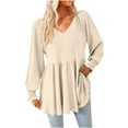 thumbnail image 1 of Ltctricy Women's Babydoll Tunic Tops Ruffle Lantern Long Sleeve V Neck Eyelet Embroidered Casual T Shirts Ruffle Peplum Blouses(Beige,XX-Large), 1 of 4