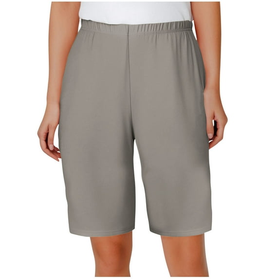 Ltctricy Women's Bermuda Shorts Comfy Elastic High Waisted Knee Length Sweatshorts Athletic Lounge Shorts with Pockets