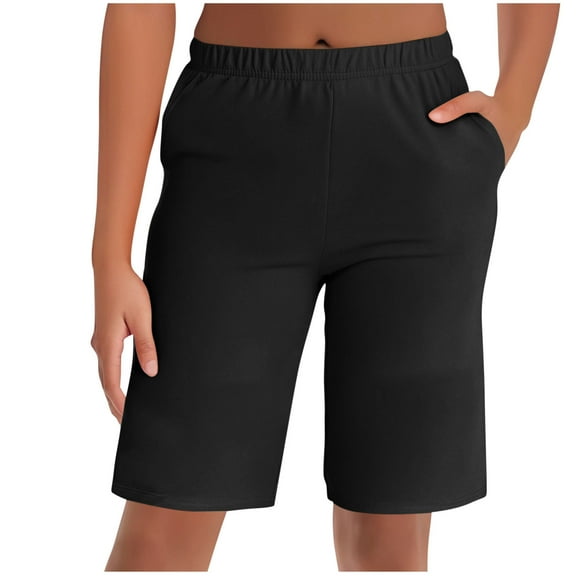 Ltctricy Women's Bermuda Shorts Comfy Elastic High Waisted Knee Length Sweatshorts Athletic Lounge Shorts with Pockets