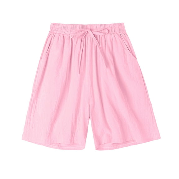 Ltctricy Women's Bermuda Shorts Lightweight Elastic Waist Drawstring Wide Leg Casual Shorts Knee Length Shorts with Pockets