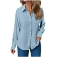 thumbnail image 1 of Ltctricy Women's Button down Shirts Cotton Long Sleeve Curved Hem Pleated Collared Blouses Casual Loose Tunic Tops(Light Blue,Medium), 1 of 6