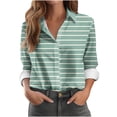 thumbnail image 1 of Ltctricy Women's Button down Shirts Long Sleeve V Neck Collared Striped Loose Work Tops Business Casual Blouses(Green,X-Large), 1 of 6