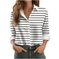 thumbnail image 1 of Ltctricy Women's Button down Shirts Long Sleeve V Neck Collared Striped Loose Work Tops Business Casual Blouses(White,3X-Large), 1 of 6