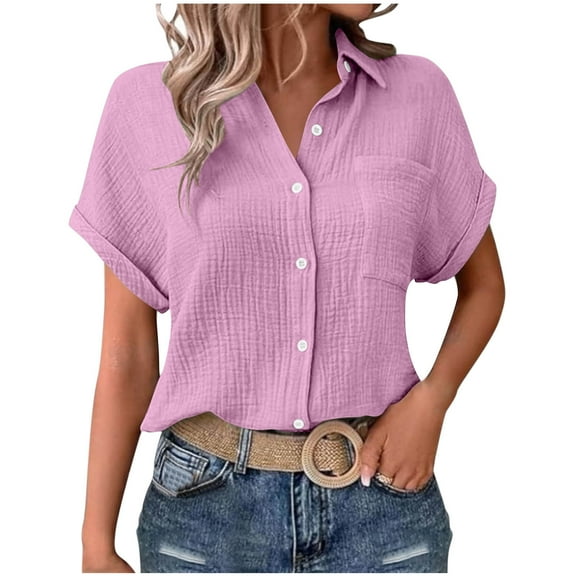 Ltctricy Women's Button down Shirts Short Sleeve Collared Pleated Business Casual Work Blouses Trendy Summer Tops