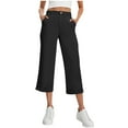 thumbnail image 1 of Ltctricy Women's Capri Dress Pants Dressy Casual Elastic High Waisted Cropped Work Pants Loose Office Capris Trousers with Pockets, 1 of 7