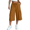thumbnail image 1 of Ltctricy Women's Capri Pants Baggy Cargo Wide Leg Cropped Sweatpants Drawstring High Waisted Casual Pants with Pockets, 1 of 7