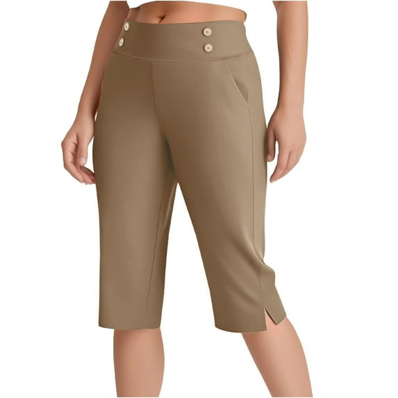 Ltctricy Women's Capri Pants Plus Size High Waisted Tapered Pull on Yoga Dress Cropped Pants Business Casual Summer Capris