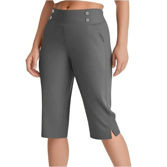 Ltctricy Women's Capri Pants Plus Size High Waisted Tapered Pull on Yoga Dress Cropped Pants Business Casual Summer Capris