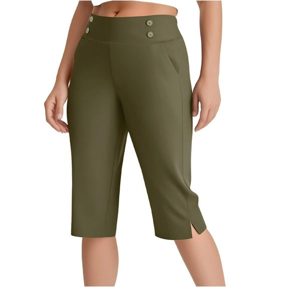 Ltctricy Women's Capri Pants Plus Size High Waisted Tapered Pull on Yoga Dress Cropped Pants Business Casual Summer Capris