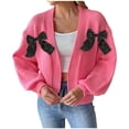 thumbnail image 1 of Ltctricy Women's Cardigan Sweaters Lantern Long Sleeve Open Front Knit Cardigans Soft Casual Outwear Coats with Bowknots(Hot Pink,Small), 1 of 6