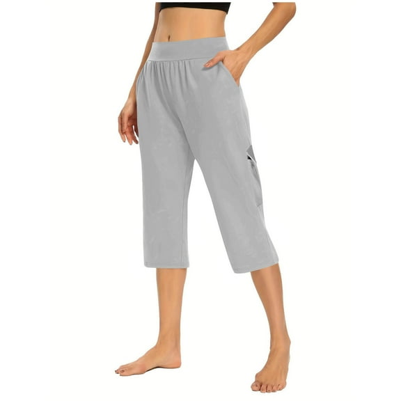 Ltctricy Women's Carpi Pants Casual High Waisted Comfy Lounge Yoga Cropped Cargo Pants Loose Capris Sweatpants With Pockets
