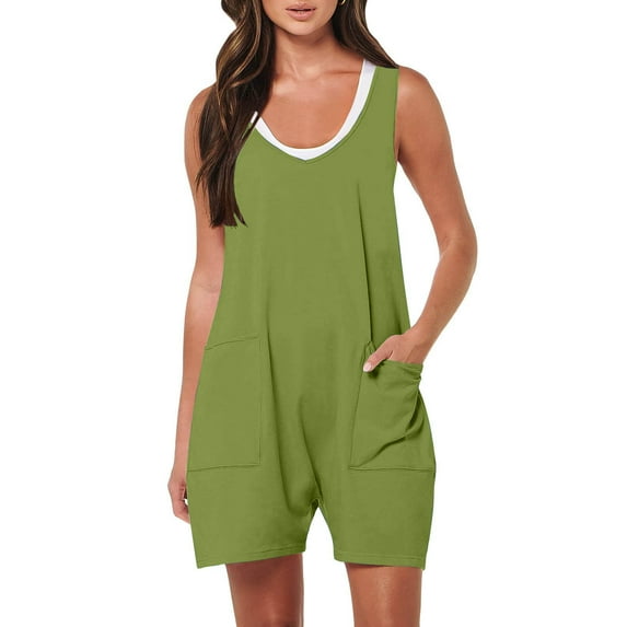Ltctricy Women's Casual Rompers Summer Sleeveless Jumpsuits Loose Spaghetti Strap Shorts Overalls with Pockets