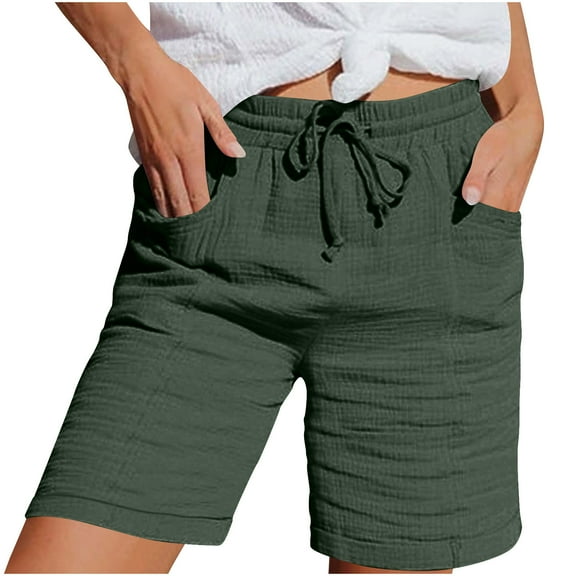 Ltctricy Women's Casual Shorts Elastic High Waisted Drawstring Pleated Mid Thigh Shorts Summer Beach Shorts with Pockets