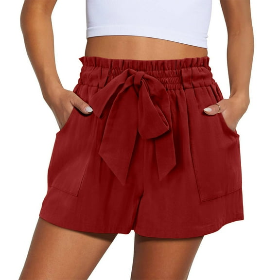 Ltctricy Women's Casual Shorts Elastic High Waisted Tie Front Wide Leg Comfy Shorts Summer Lounge Shorts with Pockets
