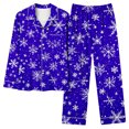 thumbnail image 1 of Ltctricy Women's Christmas Pajama Sets Long Sleeve V Neck Collared Button down Printed Sleepwear Top Pants 2 Piece Lounge Sets(Blue,XX-Large), 1 of 7