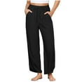 thumbnail image 1 of Ltctricy Women's Cotton Linen Pants Drawstring Elastic High Waisted Split Hem Wide Leg Beach Pants Summer Casual Trousers, 1 of 6