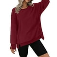 thumbnail image 1 of Ltctricy Women's Crew Neck Sweatshirts Fuzzy Fleece Long Sleeve Side Split High Low Hem Pullover Tops Cozy Warm Sweaters(Wine,X-Large), 1 of 7