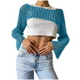 thumbnail image 1 of Ltctricy Women's Crochet Crop Tops Long Sleeve Boat Neck Hollow out See Through Cover Ups Knit Shrug Sweaters(Blue,Large), 1 of 5