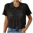 thumbnail image 1 of Ltctricy Women's Crop Crochet Tops Short Sleeve Collared Hollow out Knit Button down Shirts Lightweight Sweater Cardigans, 1 of 6