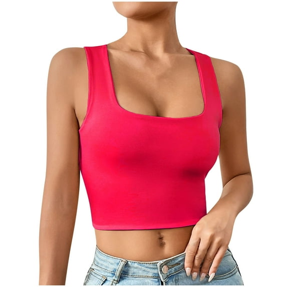 Ltctricy Women's Crop Tank Tops Seamless Square Neck Sleeveless Slim Cropped Workout Yoga Shirts Going out Cami Tees