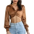 thumbnail image 1 of Ltctricy Women's Crop Tops Comfy Deep V Neck Knot Front Lantern Long Sleeve Shirts 2025 Trendy Casual Blouses, 1 of 7