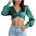 thumbnail image 1 of Ltctricy Women's Crop Tops Comfy Deep V Neck Knot Front Lantern Long Sleeve Shirts 2025 Trendy Casual Blouses, 1 of 7