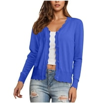 Ltctricy Women's Cropped Casual Cardigans Soft V Neck Long Sleeve Button down Knitted Shrugs Lightweight Sweater Tops(Blue,XX-Large)