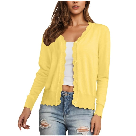 Ltctricy Women's Cropped Casual Cardigans Soft V Neck Long Sleeve Button down Knitted Shrugs Lightweight Sweater Tops(Yellow,XX-Large)