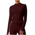thumbnail image 1 of Ltctricy Women's Cropped Workout Jackets Lightweight Long Sleeve Zip up Slim Athletic Jackets Running Yoga Tops with Thumb Holes(Brown,Small), 1 of 4