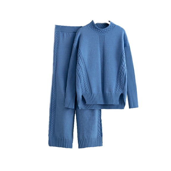 Ltctricy Women's Fall Sweater Outfits 2 Piece Knitted Long Sleeve Mock Neck Pullover Tops and Wide Leg Pants Trendy Sets