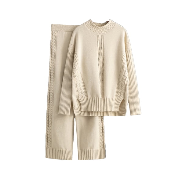 Ltctricy Women's Fall Sweater Outfits 2 Piece Knitted Long Sleeve Mock Neck Pullover Tops and Wide Leg Pants Trendy Sets
