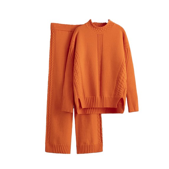 Ltctricy Women's Fall Sweater Outfits 2 Piece Knitted Long Sleeve Mock Neck Pullover Tops and Wide Leg Pants Trendy Sets