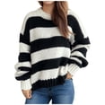 thumbnail image 1 of Ltctricy Women's Fall Sweater Winter Warm Soft Knitted Loose Pullover Tops Casual Striped Comfy Crewneck Shirts, 1 of 5