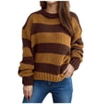 thumbnail image 1 of Ltctricy Women's Fall Sweater Winter Warm Soft Knitted Loose Pullover Tops Casual Striped Comfy Crewneck Shirts, 1 of 6