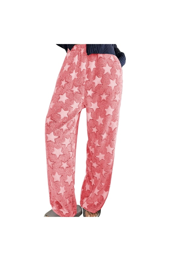 Women's Fleece Pajama Pants Plus Size Elastic High Waisted Wide Leg Printed Fuzzy Lounge Pants Plush Pj Bottoms(Watermelon Red,4X-Large)