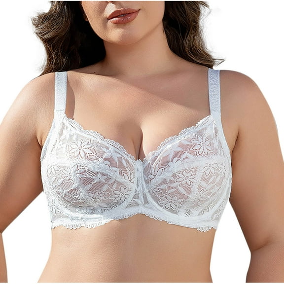 Ltctricy Women's Floral Lace Bras Underwire Unlined Full Coverage Mesh See Through Bralettes Push up Everyday Bras