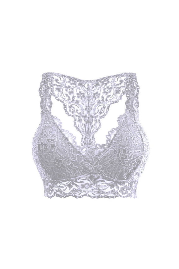 Women's Floral Lace Bras Wireless Racerback Padded Lifting up Plunge Bralettes Comfort Everyday Bras