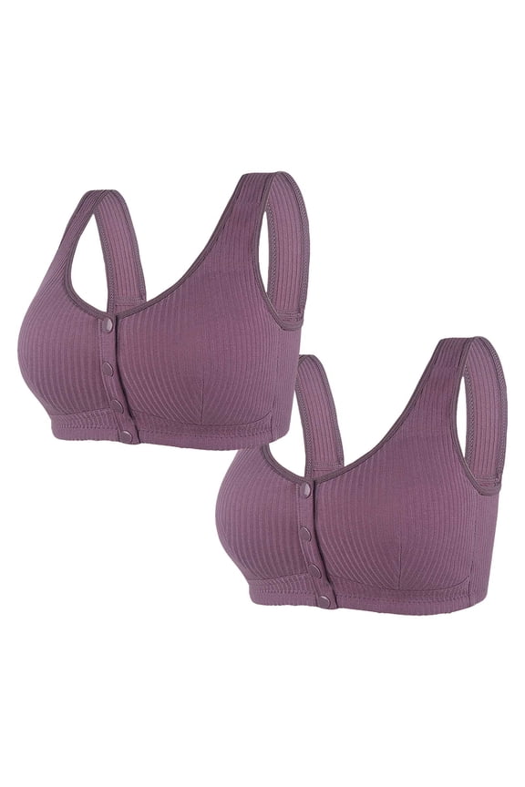 Women's Front Closure Bras 2 Pc No Underwire Soft Cotton Support Full Coverage Push up Bras Comfortable Bras