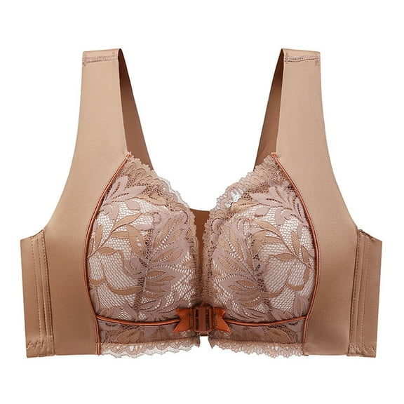 Ltctricy Women's Front Closure Lace Bras Wireless Comfort Lift up Plunge Push up Bras Supportive Seamless Bralettes