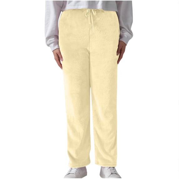 Ltctricy Women's Fuzzy Fleece Lounge Pants Drawstring Elastic High Waisted Straight Leg Plush Pajama Pants Cozy Pj Bottoms(Yellow,X-Large)